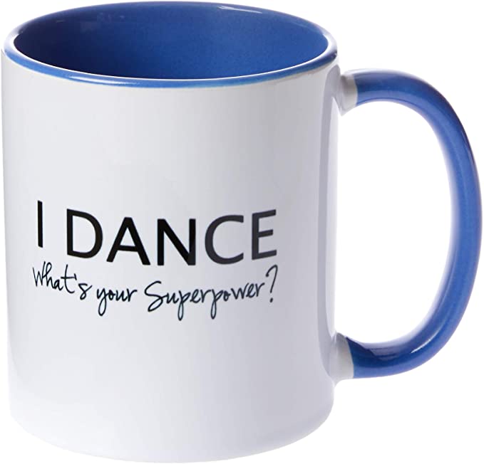3dRose Superpower-Funny Dancing Love Gift For Dancers Two Tone Mug, 11 oz, Blue