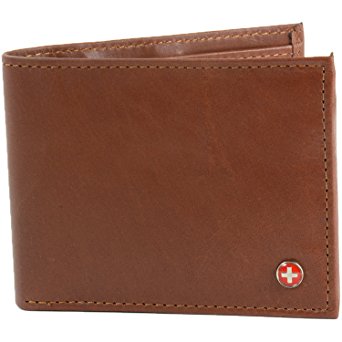 RFID SAFE Alpine Swiss Men’s Leather Wallet Hybrid Bifold with Flipout ID