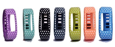 JOMOQ 7pcs Replacement Accessory Colorful with White Dots Wrist Bands with Plastic Clasps for Garmin Vivofit (No tracker, Replacement Bands Only)