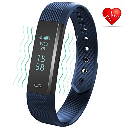Three-T Fitness Activity Tracker with Heart Rate Monitor Bluetooth 4.0 Waterproof Smart Wristband Bracelet Sport Pedometer with Sleep Monitor/ Step Tracker/ Calorie Counter for Android and iOS smartphones