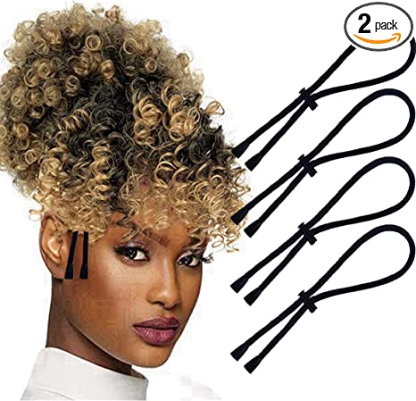 AICILY Drawstring Ponytail Ties Adjustable Length Hairband for Short Kinky Curly Hair Bun Long Cushioned Headband Ties for Women with Thick (PLUS-4PC)