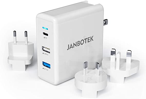 USB C Wall Charger, JANBOTEK 61W PD Wall Chargers 3-Port with 18W USB-A 3.0 for with iPhone 11/Pro/Max, MacBook Pro/Air, Ipad Pro, Samsung and More (White)