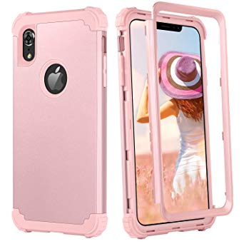 BENTOBEN iPhone XR Case, iPhone XR Phone Case, 3 in 1 Heavy Duty Rugged Hybrid Sturdy Hard PC Cover Soft Silicone Bumper High Impact Resistant Shockproof Protective Case for Apple iPhone XR,Rose Gold