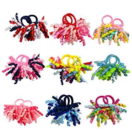 PIDOUDOU Pack of 18 Mix Color Boutique Girls' Curly Korker Bow Hair Ties