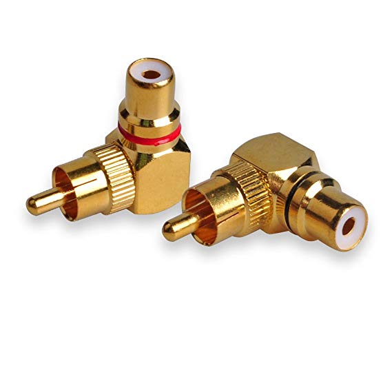 Conwork 2-Pack RCA Male to Female 90 Degree Right Angle Plug Adapters M/F Gold-Plated Connector