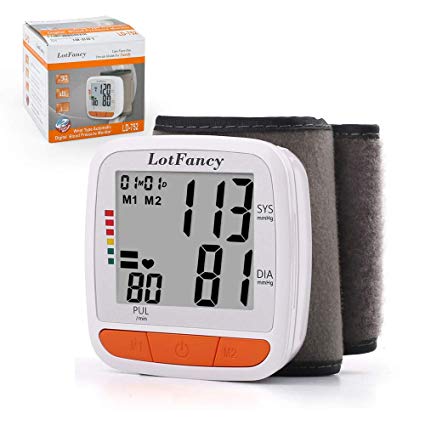 LotFancy Wrist Blood Pressure Monitor, Fully Automatic Blood Pressure Cuff with Wristband, 2x180 Reading Memory, FDA Certified, Digital Portable BP Monitor with Large LCD Display & Case for Home Use