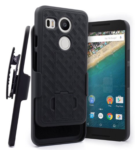 NageBee Slim Hard Shell Holster Case with Locking Belt Clip for Nexus 5X - Black