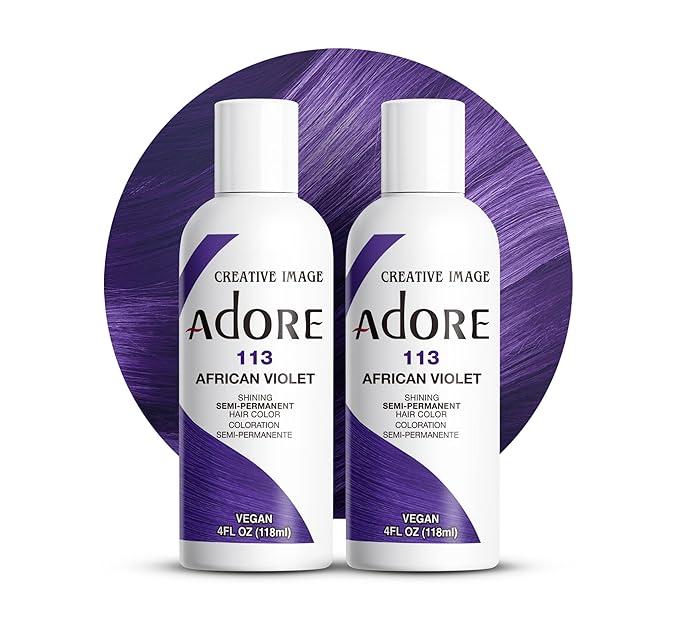 Adore Semi Permanent Hair Color - Vegan and Cruelty-Free Hair Dye - 4 Fl Oz - 113 African Violet (Pack of 2)