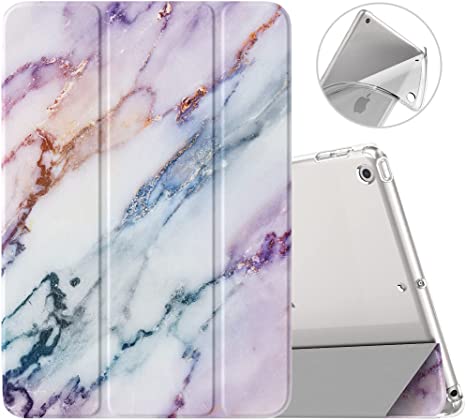 MoKo Case Fit New iPad 9th/8th/7th Generation 10.2-inch (2021/2020/2019), Slim Lightweight Smart Shell Stand Cover with Translucent TPU Frosted Back Protector, with Auto Wake/Sleep, Purple Marble