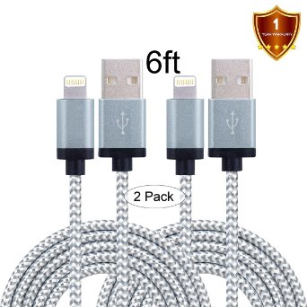 LOVRI 2Pack 6ft Nylon Braided Lightning Cable USB Cord Charging Cable for iphone 6s, 6s plus, 6plus, 6,5s 5c 5,iPad Mini, Air,iPad5,iPod. Compatible with iOS9.(Gray)