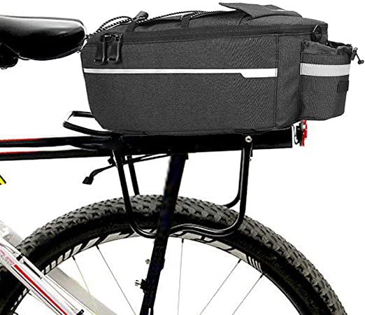 Tfwadmx Bike Rear Seat Cargo Bag, 10L Waterproof Multifunction Bicycle Rear Rack Storage Trunk Pannier Bag Mountain Bike Luggage Carrier Saddle Bag for Cycling Traveling Hunting Commuting-(Black)