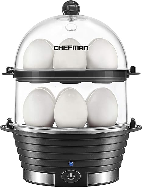 Chefman Electric Egg Cooker Boiler, Rapid Poacher, Food & Vegetable Steamer, Quickly Makes Up To 12, Hard or Soft Boiled, Poaching and Omelet Trays Included, Ready Signal, BPA-Free, Black