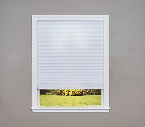 Easy Lift Trim-at-Home Cordless Pleated Light Filtering Fabric Shade White, 60 in x 64 in, (Fits windows 43"- 60")