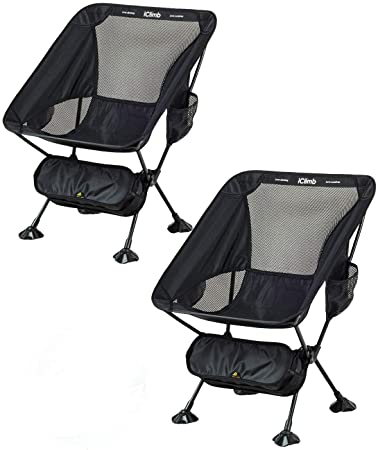 iClimb Ultralight Compact Camping Folding Beach Chair with Large Feet (Black - Basic - 2 PC)