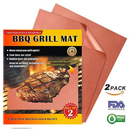 iMarku Grill Mat Set of 2,Non-stick BBQ Grill & Baking Mats for Charcoal, Electric and Gas Grill -Reusable and Easy to Clean - 15.75 x 13 inches -10 Years Warranty
