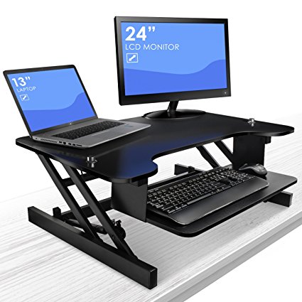 Sorbus Standing Desk with Push Button - Height Adjustable Sit-To-Stand Monitor Desk with Keyboard Tray, Dual Monitor Riser, Laptops, Tablets, etc, For Home or Office (32" wide - Black)