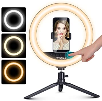 LED Ring Light with Stand TYCKA 10 inch Touched Selfie Ring Light for Live Stream, YouTube Video, Makeup, Photography, Shooting, 3 Colors Light Mode Stepless Dimmable Tiktok Ring Light