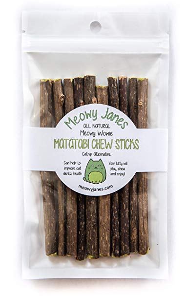 Meowy Janes Matatabi Chew Sticks- All Natural Catnip Alternative | Silvervine Cat Toy | Meowy Wowie | A Unique Cat Treat and Gift for Cat Lovers
