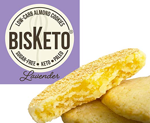 Low Carb Cookies BisKeto - Keto Snacks, 1g Net Carb, Sugar Free & Gluten Free - Box with 12 Cookies (Lavender)
