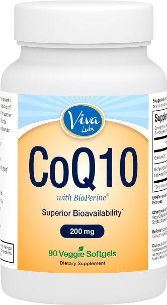 Viva Labs High Absorption CoQ10 with BioPerinereg 200mg 90 Veggie Softgels