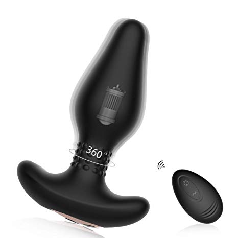Male Anal Vibrator Butt Plug with 10x10 360° Rotation Vibration Patterns, Prostate Massager Stimulator with Remote Control, Rechargeable Anus Sex Toy for Men,Woman & Couples, Φ1.9 in