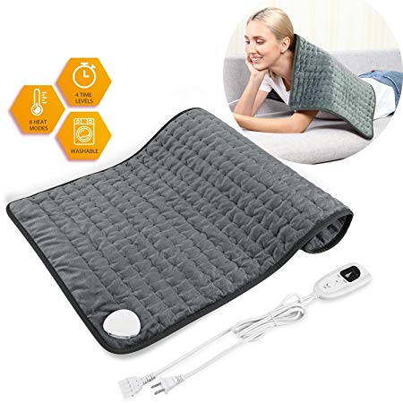 Dekugaa Heating Pad, Electric Heating Pad for Moist & Dry Heat, 6 Electric Temperature Options, 4 Temperature Settings-Auto Shut Off -King Size 12" x 24"-Hot Heated Pad