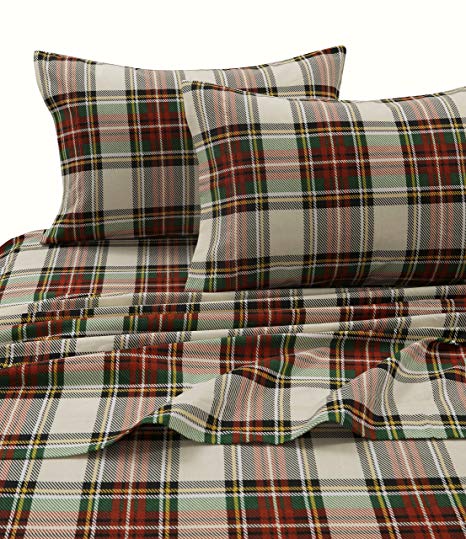 Tribeca Living CHAR170SHEETFU Charleston Plaid Flannel Deep Pocket Sheet Set, Full