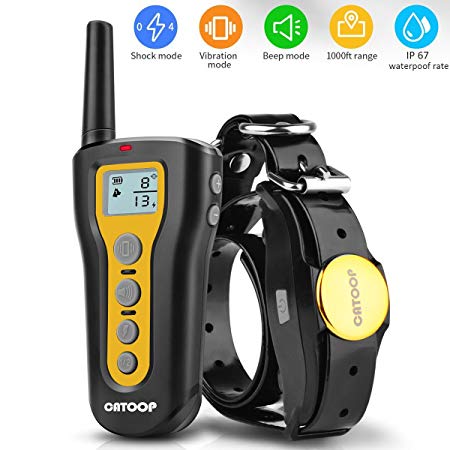 Dog Training Collar, Rechargeable & Waterproof,Blind Operation with Anti-stuck Button Remote 1000ft Remote Range Training，Dog Shock Collar with Beep, Vibration and Shock Mode for All Dogs.