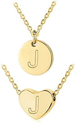 WIGERLON Heart and Disc Letter Necklaces for Women Initial Pendant Necklace for Girls Silver