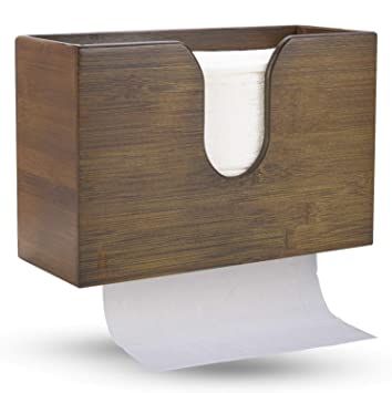 Bamboo Paper Towel Dispenser, Paper Towel Holder for Kitchen Bathroom Toilet of Home and Commercial, Wall Mount or Countertop for Multifold, C Fold, Z fold, Trifold Hand Towels (Vintage Brown)