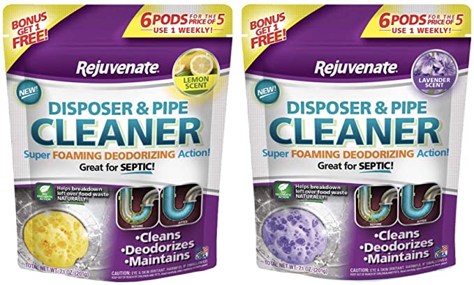 Rejuvenate Garbage Disposal and Drain Pipe Cleaner Powerful Foaming Action and Removes Garbage Disposal Smells 2 x 6 Unit Packs Lemon and Lavender