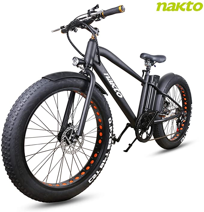 NAKTO 26'' Electric Bicycle 6-Speed Ebike Mountain Electric Bike with 300W Rear Hub Motor and 36V 10AH Lithium Battery,Lock and Charger