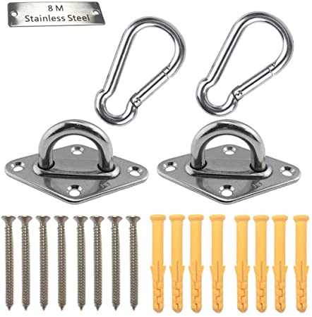 Heavy Duty Hammock Hanging Kit Pad Eye Plates Staple Ring Hook,Ceiling Wall Mount Anchor Hooks Hanger for Swing Chair Suspension - Shade Sail Hardware for Outdoor Indoor Activity(Stainless Steel)