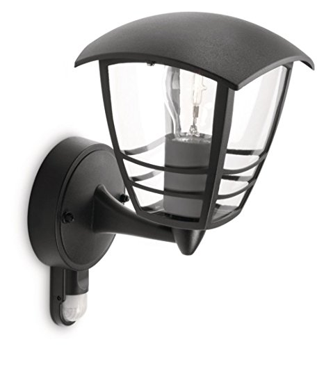 Philips MyGarden Creek Outdoor Wall Light with Motion Sensor (Requires 1 x 60 W E27 Bulb) - Black