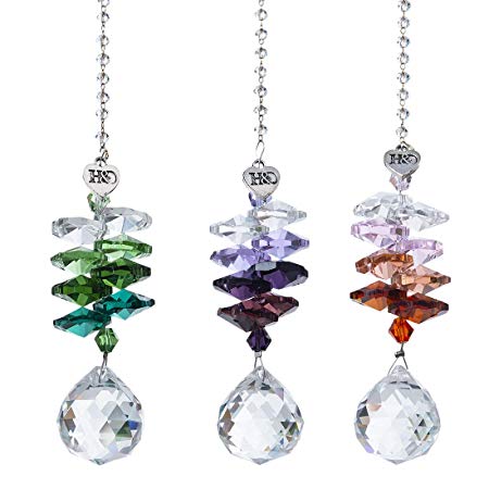 H&D Crystal Ball Prism Rainbow Octogon Chakra Hanging Suncatcher Window Sun Catcher, Set of 3