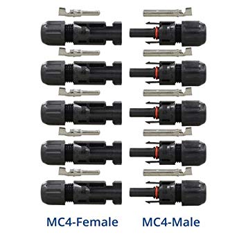 RENOGY 5 Pair MC4 Male/Female Solar Panel Cable Connectors Double Seal Rings for Better Waterproof Effect