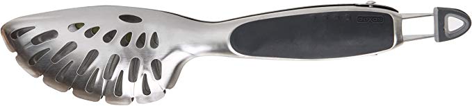 Dexas Spoon and Strain Stainless Steel Slotted Tongs, Gray Handles