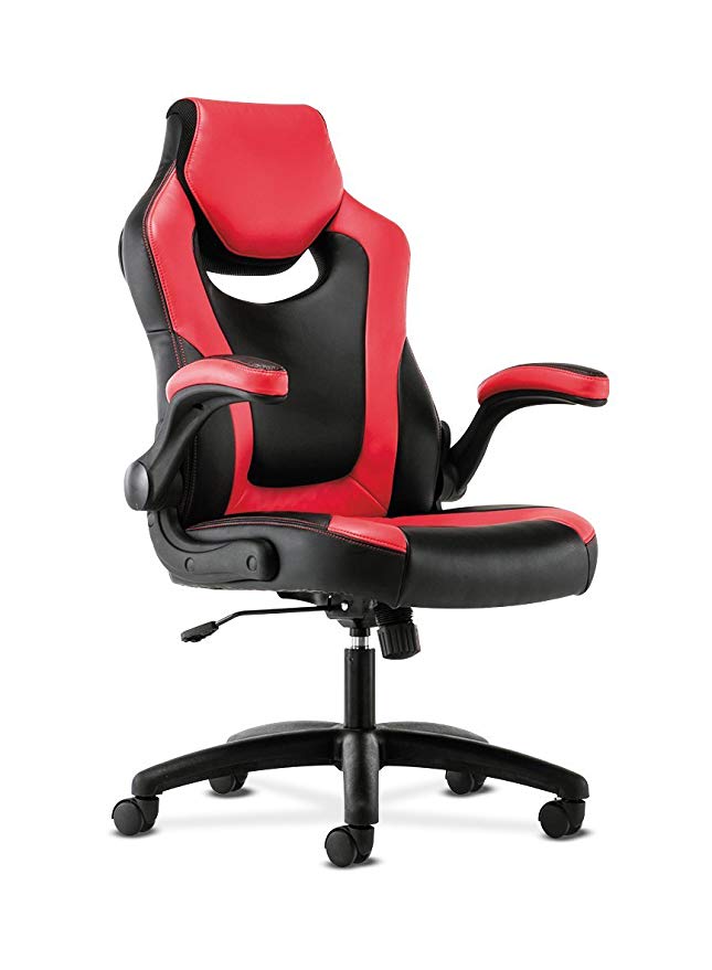 HON Sadie Racing Gaming Computer Chair- Flip-Up Arms, Black and Red Leather (HVST912)