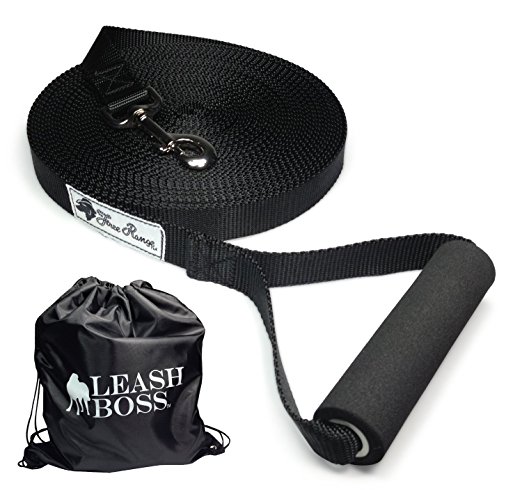 Leashboss Free Range - Long Dog Leash for Large Dogs   Drawstring Backpack - 1 Inch Nylon Training Lead with Padded Handle