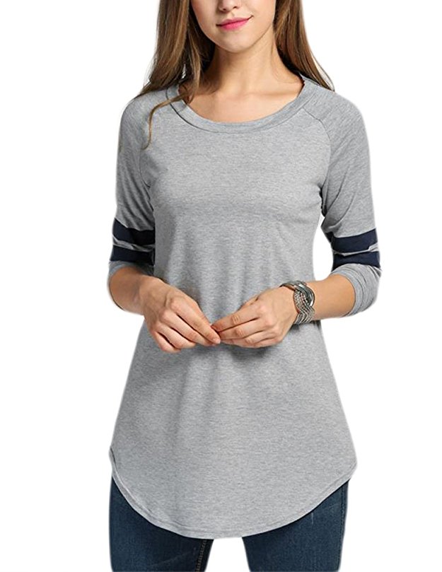 Locryz Womens Long Raglan Sleeve O Neck Jersey Tunic Loose Baseball T Shirt Tops