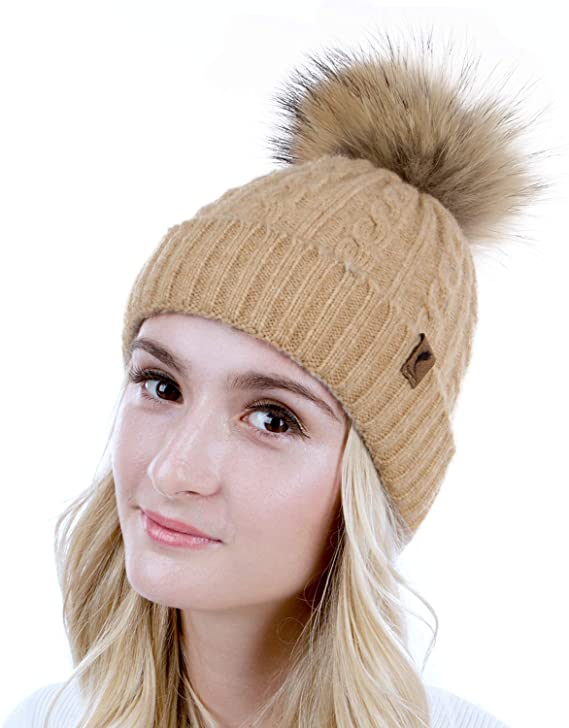 BLUE MONSOON Cute Beanie Hats for Womens Pom Pom Hat Knit Hat Thermal Ski Hat