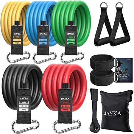 BAYKA Resistance Bands Set with Handles for Men/Women, Elastic Exercise Bands for Working Out, Workout Bands Gym Equipment for Home