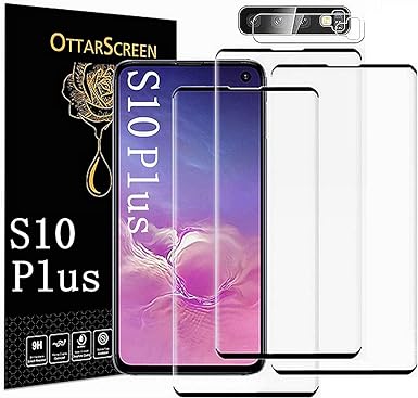 Galaxy S10 Plus Screen Protector, 3 Pack Tempered Glass Screen Protector【3 1 Pack 】1 Pack Camera Lens Protector, 3D Glass 9H Hardness Tempered Glass Screen Protector for Samsung Galaxy S10 Plus