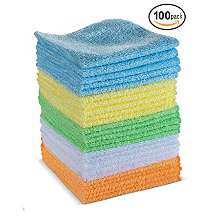 Microfiber Cleaning Towel Set By BloominGoods - Multipurpose & Reusable - Perfect For Your Home, Office, Car & All Other Cleaning Needs (100)