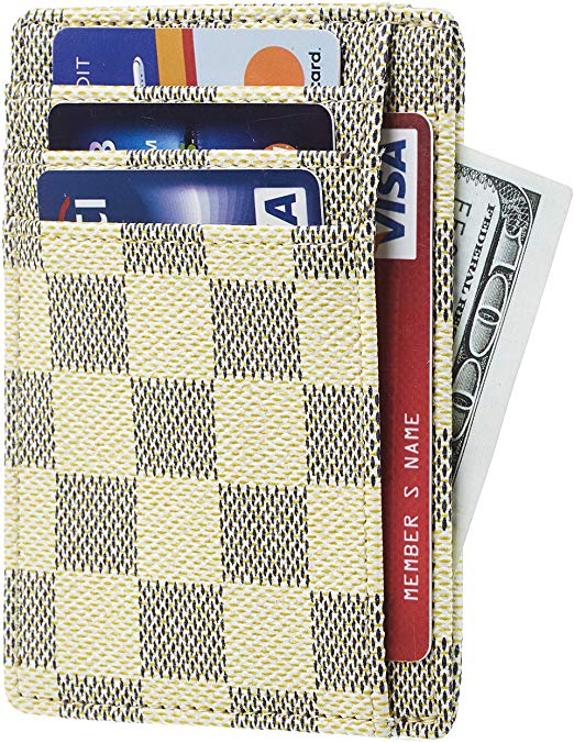 Rita Messi Checkered Card Holder Minimalist Front Pocket Leather Wallet for Men & Women