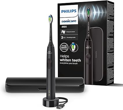 Philips Sonicare 4100 - Philips Sonicare Electric Toothbrush for Adults with 1 x Philips W2 Optimal White Sonic Brush Head in Black, Slim Travel Case and USB Charger (Model HX3683/54)