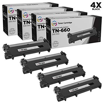 Compatible Replacements for Brother TN660 Set of 4 High Yield Black Laser Toner Cartridges