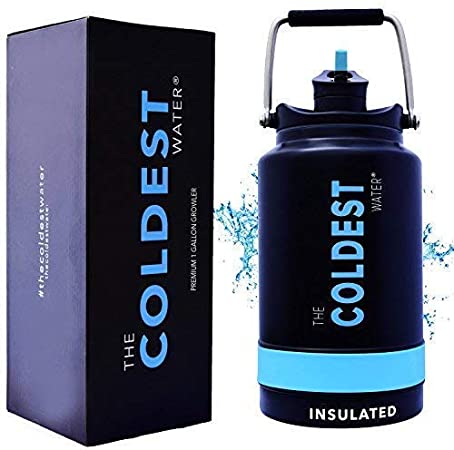 The Coldest Water Bottle One Gallon of Water Insulated Jug with Flip Top Straw Lid - 128 oz Water Bottle (1 Gallon)