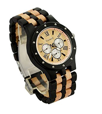 Topwell Multi-Eyed Hypoallergenic Wood Watches Date Time Week Wood Wooden WristWatches QUARTZ Wood Watch