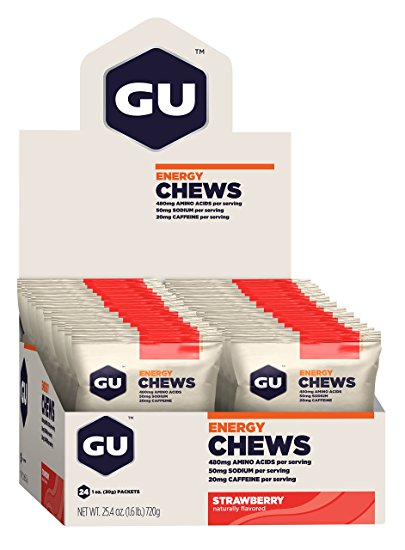 GU Energy Chews Single-Serving Pouch, Strawberry, 24 Count